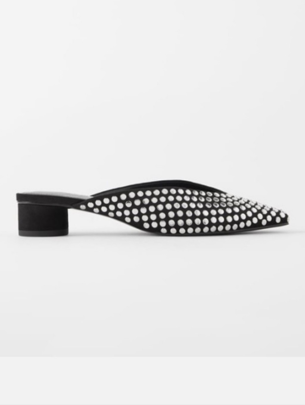 Zara Black Pointed-Toe Mule With Silver Studs